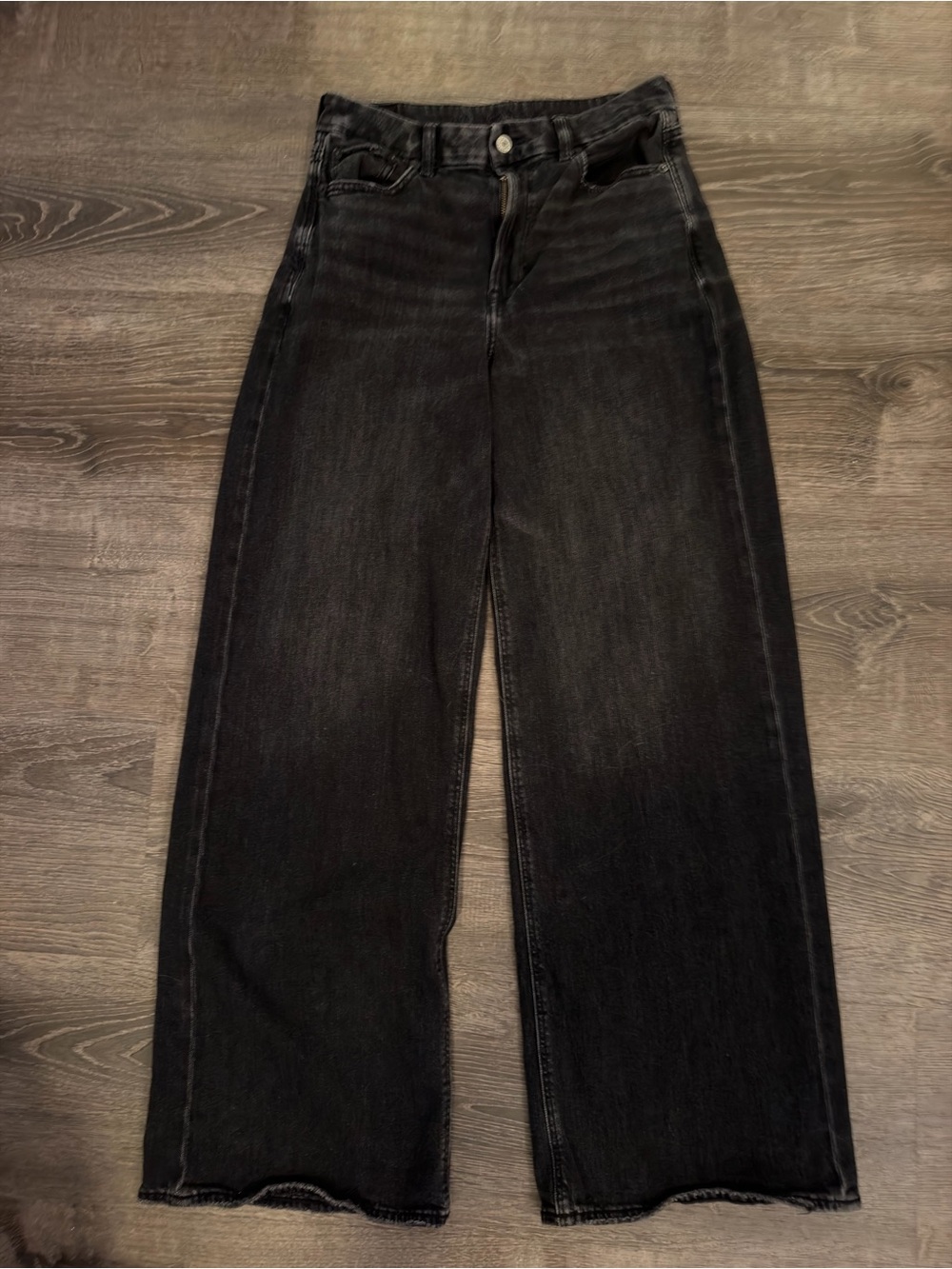 American Eagle Curvy Super High Rise Baggy Wide Leg Jeans 8 Long Black
